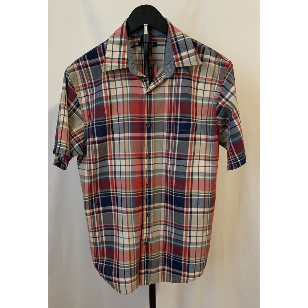 Lands End Mens Size Medium Shirt Plaid Button Up Short Sleeved 100% Cotton